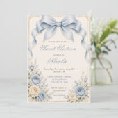 Invitation Poussière Florale Bleu Coquette Bow Sweet Seize (Debout devant)