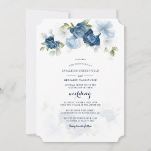 Invitation Poussiéreux Mariage Botanique Floral de Style Bleu