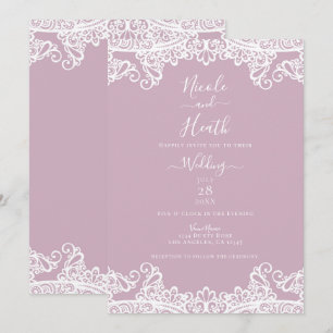 Invitation Poussiéreux Rose et Dentelle Blanche Mariage Éléga