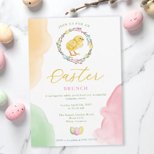 Invitation Poussin à l'aquarelle et couronne pastel pour le b