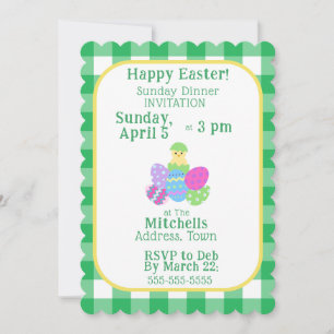 Invitation Poussin Œufs Colorés Vert Vérification Joyeuses Pâ
