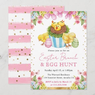 Invitation Poussins à l'aquarelle et brunch printanier de Pâq