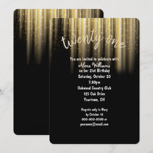 Invitation poutre de soleil doré scintillant 21e anniversaire