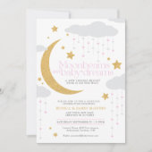 Invitation Poutres de lune et baby shower rose bébé rêves (Devant)