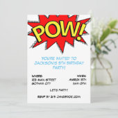 Invitation POW ! Superhero Comic Book Modèle de fête d'annive (Debout devant)