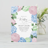 Invitation Powder Blue, Blush Pink/Light Sage Floral Wedding (Debout devant)