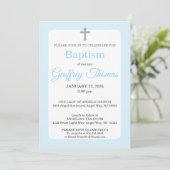 Invitation Powder Blue & Gray Cross Watercolor Baptism (Debout devant)