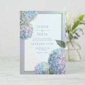 Invitation Powder Blue Lavender Hydrangea Gold Frame Wedding (Debout devant)