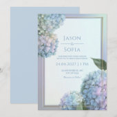 Invitation Powder Blue Lavender Hydrangea Gold Frame Wedding (Devant / Derrière)