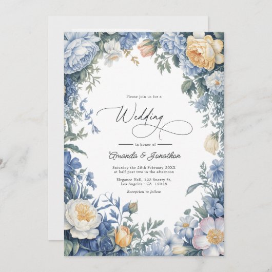 Invitation Powder Blue, Lemon Chiffon & Soft White Wedding (Devant / Derrière)