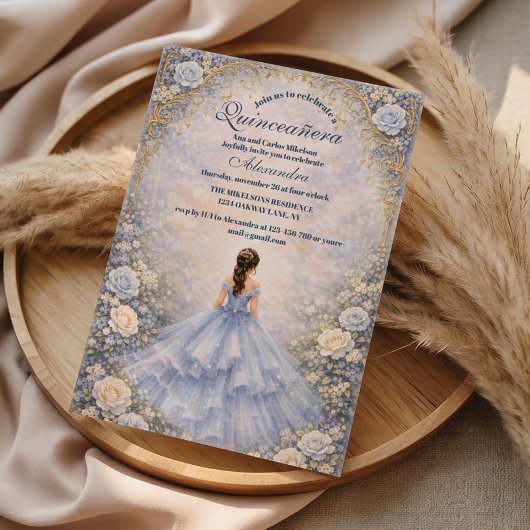 Invitation Powder Blue Rose Garden Quinceañera