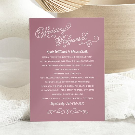 Invitation Practice Makes Perfect Mauve Rehearsal Dinner