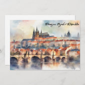 Invitation Prague Czech Republic Watercolor Panorama View (Devant / Derrière)