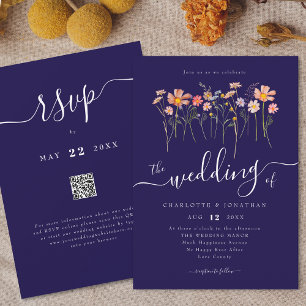 Invitation Prairie de fleurs sauvages Fleurs Bleu marine et b