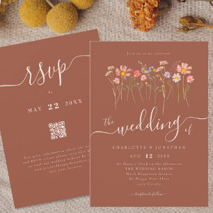 Invitation Prairie de Fleurs Sauvages Floral Terracotta Beige
