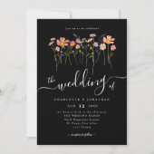 Invitation Prairie de Fleurs Sauvages Script Photo Noir & Bla (Devant)