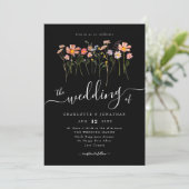 Invitation Prairie de Fleurs Sauvages Script Photo Noir & Bla (Debout devant)