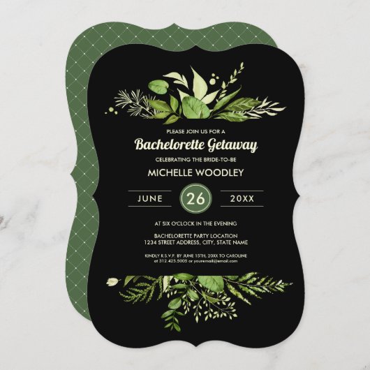 Invitation prairie sauvage | Green Botanical Bachelorette Par (Devant / Derrière)
