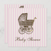 INVITATION PRAM BÉBÉ VINTAGE| BABY SHOWER (Devant / Derrière)