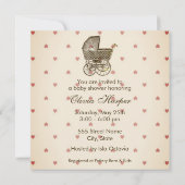 Invitation PRAM BÉBÉ vintage | Baby shower (Dos)