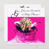 Invitation PRAM vintage AVEC BABY SHOWER FLEURS MONOGRAM (Devant / Derrière)