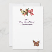 Invitation PRAM vintage AVEC FLEURS, BABY SHOWER BUTTERFLIERS (Dos)