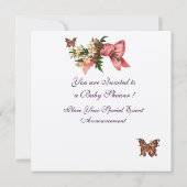 Invitation PRAM vintage AVEC FLEURS, BABY SHOWER BUTTERFLIERS (Dos)