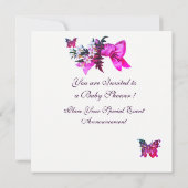 Invitation PRAM vintage, FLEURS, BETTERFLIES BABY SHOWER ROSE (Dos)