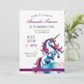 Invitation Prancing Unicorn Sparkle Girl 10th Birthday (Debout devant)