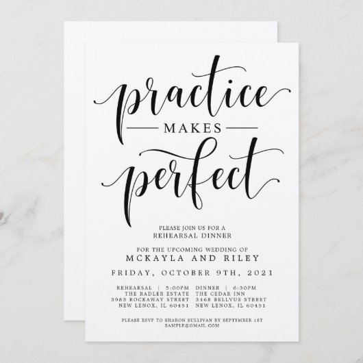 Invitation Pratique Fait Un Dîner De Répétition Mariage Parfa (Devant / Derrière)