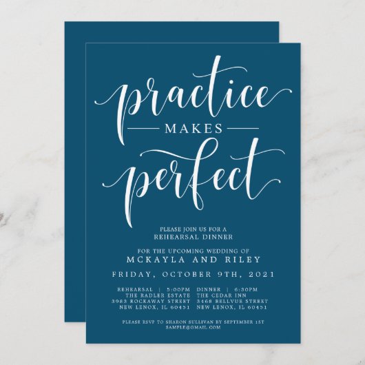 Invitation Pratique Fait Un Dîner De Répétition Mariage Parfa (Devant / Derrière)