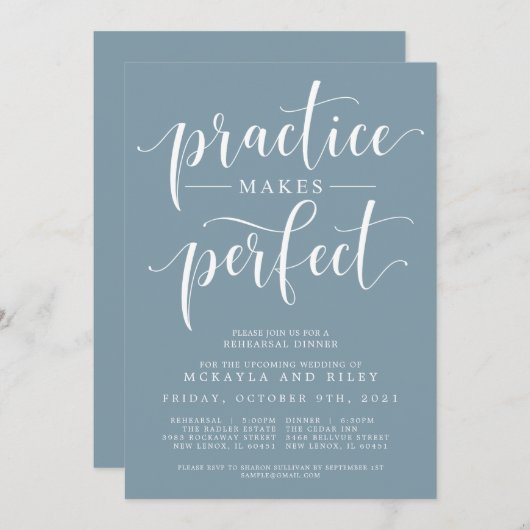 Invitation Pratique Fait Un Dîner De Répétition Mariage Parfa (Devant / Derrière)