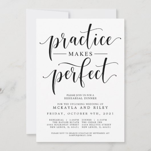 Invitation Pratique Fait Un Dîner De Répétition Mariage Parfa (Devant)