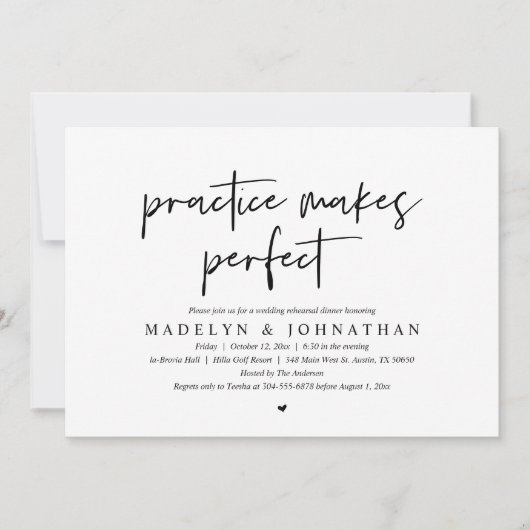 Invitation Pratique rend parfait, Dîner de répétition Mariage (Devant)