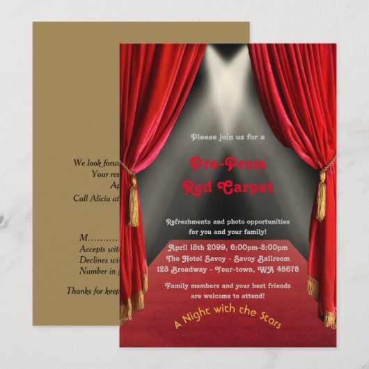 Invitation pré-bal, préprom, tapis rouge, 15e, 16e (Devant / Derrière)