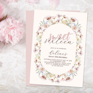 Invitation Pré blanc Fleurs sauvages doux 16 Anniversaire