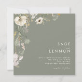 Invitation Pré Fleur sauvage lunaire | Carré vert Sage (Devant)