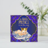 Invitation Précieux Baby shower Royal Prince Bleu et Or (Debout devant)