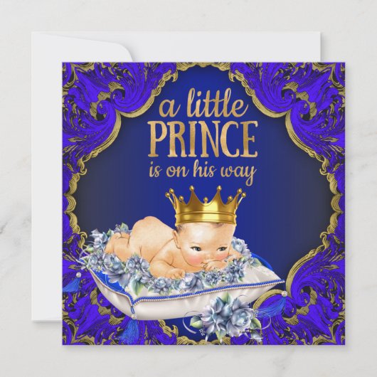 Invitation Précieux Baby shower Royal Prince Bleu et Or (Devant)