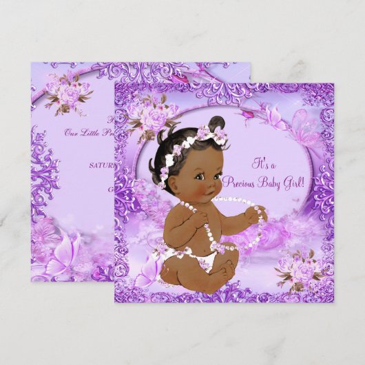 Invitation Precious Baby shower Fille violet Floral Ethnique (Devant / Derrière)