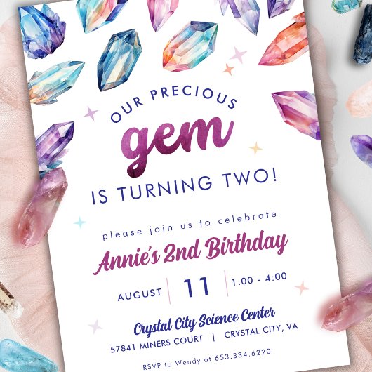 Invitation Precious Gem Girls 2e Birthday Crystal