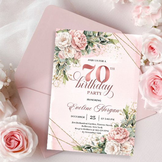Invitation Precious Light Pink Bohemian Floral 70th Birthday 