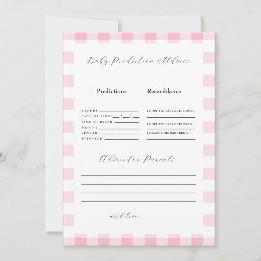 Invitation Prédictions de Baby shower rose En vichy II (Devant)