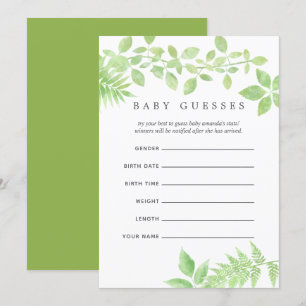 Invitation Prédictions de bébé pour Baby Shower avec verdure