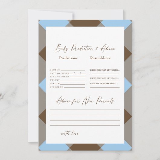 Invitation Prédictions de bébé sous la douche en vichy bleu e (Devant)