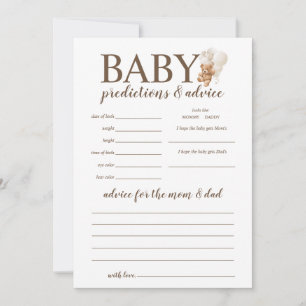 Invitation Prédictions et conseils pour bébé Teddy Bear Jeu