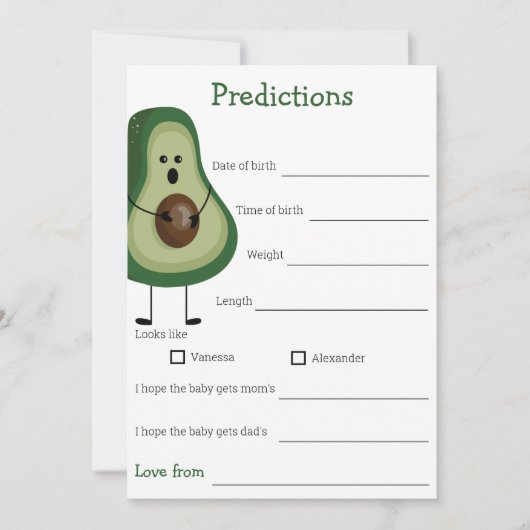 Invitation prédictions pour le jeu de baby shower bébé (Devant)