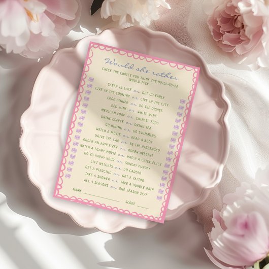 Invitation Préférerait-elle Fête des mariées Game Card