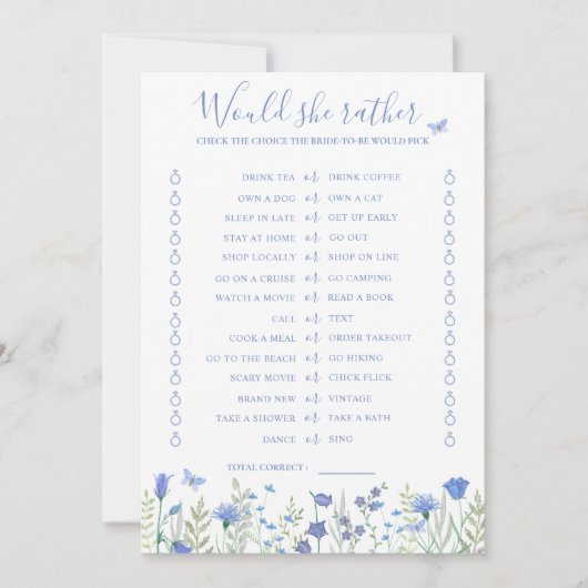 Invitation Préférerait-elle Fête des mariées Game Card (Devant)