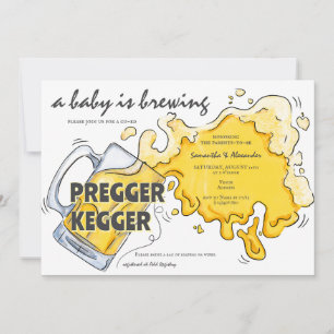 Invitation Pregger Kegger Aquarelle Bière Baby shower Co-ED